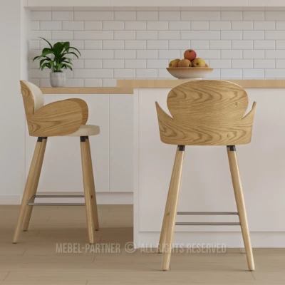 Designová barová židle RAWAN - dub / krémová