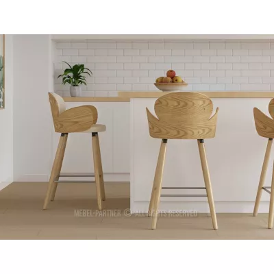 Designová barová židle RAWAN - dub / krémová