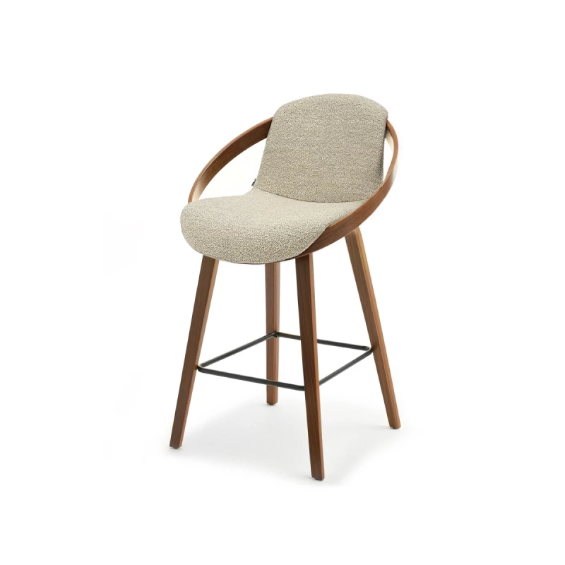 Designová barová židle HODA - ořech / béžová