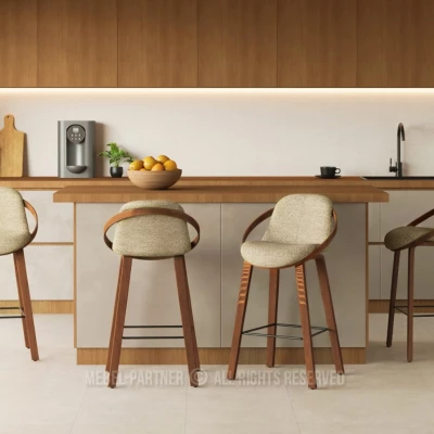 Designová barová židle HODA - ořech / béžová