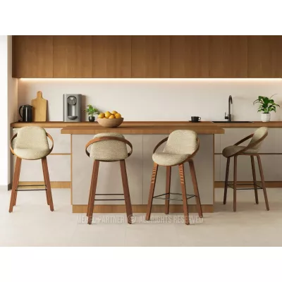 Designová barová židle HODA - ořech / béžová