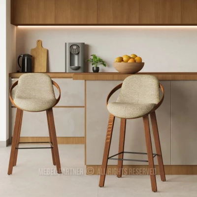 Designová barová židle HODA - ořech / béžová