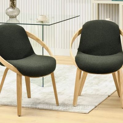 Designová jídelní židle HODA - tmavě zelená / dub