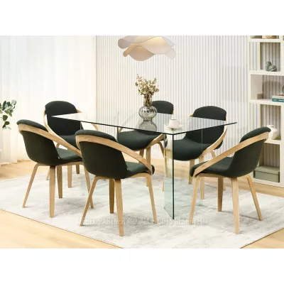 Designová jídelní židle HODA - tmavě zelená / dub