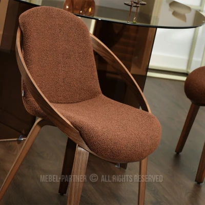 Designová jídelní židle HODA - měděná / ořech