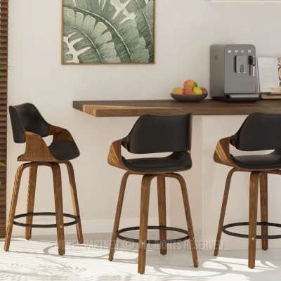 Barová židle NENET - černá / ořech