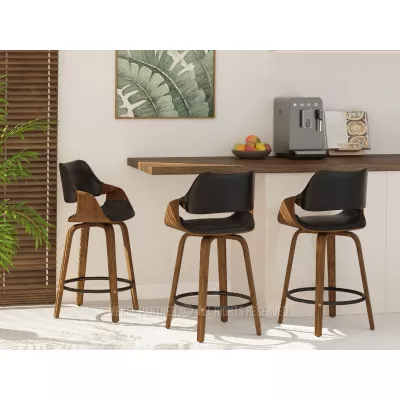 Barová židle NENET - černá / ořech