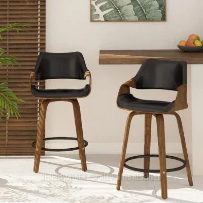 Barová židle NENET - černá / ořech