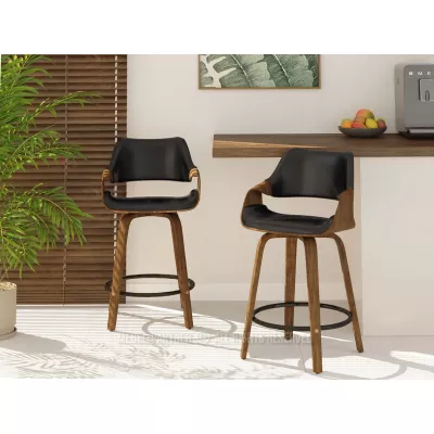 Barová židle NENET - černá / ořech