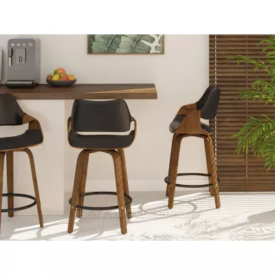 Barová židle NENET - černá / ořech