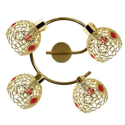 Stropní bodové světlo ARON - 4xG9, 40W, kruhové, mosazné / červené