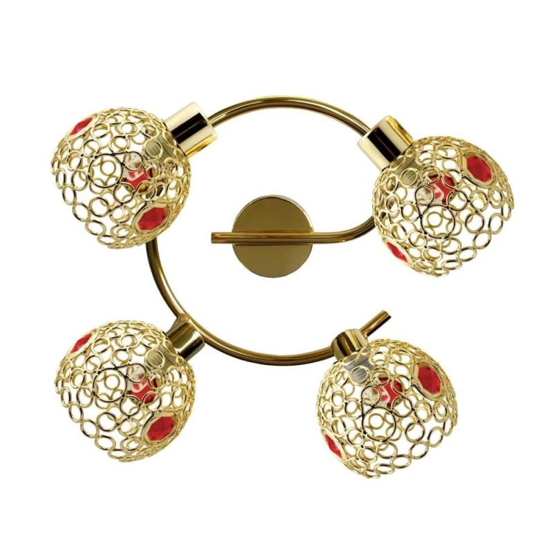 Stropní bodové světlo ARON - 4xG9, 40W, kruhové, mosazné / červené