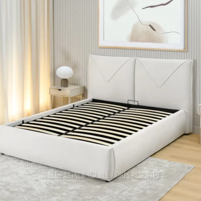 Čalouněná postel 160x200 KARLINA s úložným prostorem - krémová