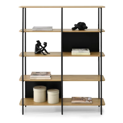 Široký policový regál ELEMER - dub / černý