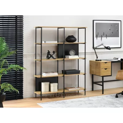 Široký policový regál ELEMER - dub / černý