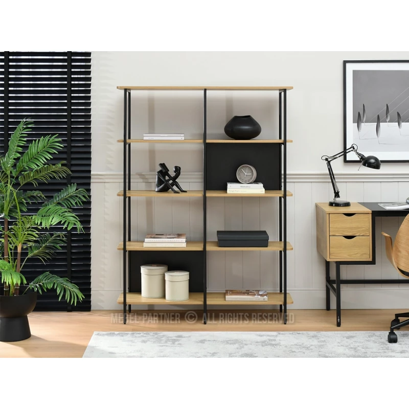 Široký policový regál ELEMER - dub / černý