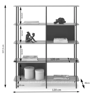 Široký policový regál ELEMER - dub / černý