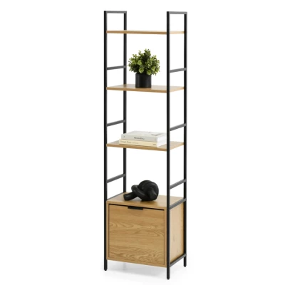 Úzký regál s dvířky ELIGIO - dub / černý