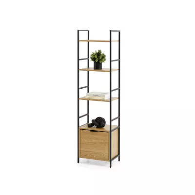 Úzký regál s dvířky ELIGIO - dub / černý