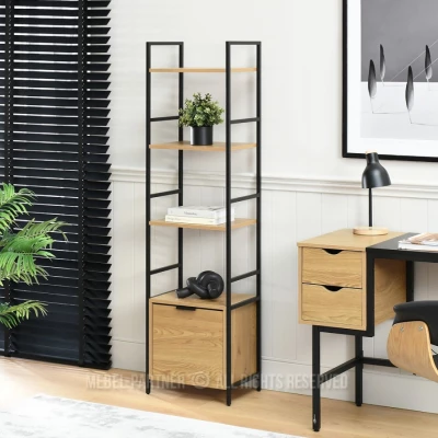 Úzký regál s dvířky ELIGIO - dub / černý