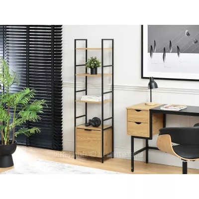 Úzký regál s dvířky ELIGIO - dub / černý