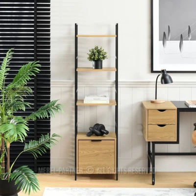 Úzký regál s dvířky ELIGIO - dub / černý