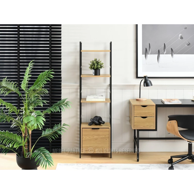 Úzký regál s dvířky ELIGIO - dub / černý