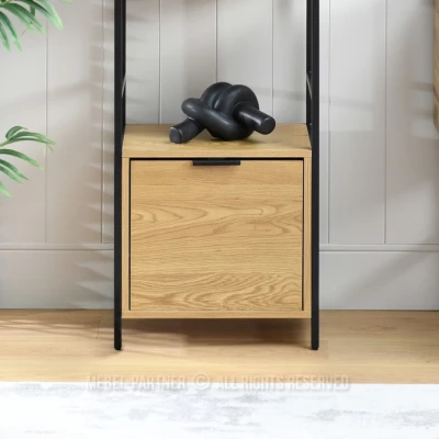 Úzký regál s dvířky ELIGIO - dub / černý