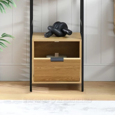 Úzký regál s dvířky ELIGIO - dub / černý