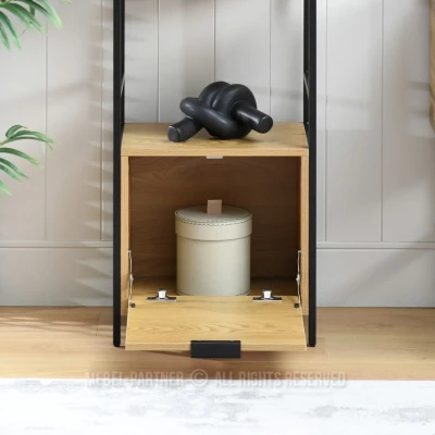 Úzký regál s dvířky ELIGIO - dub / černý