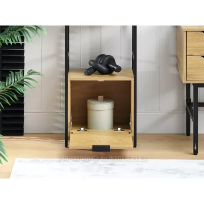 Úzký regál s dvířky ELIGIO - dub / černý