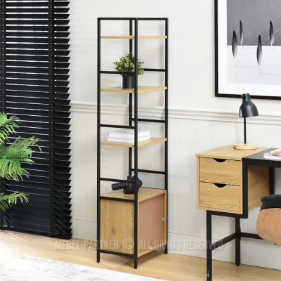 Úzký regál s dvířky ELIGIO - dub / černý