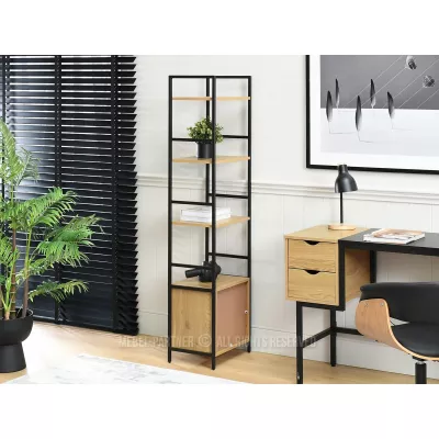 Úzký regál s dvířky ELIGIO - dub / černý