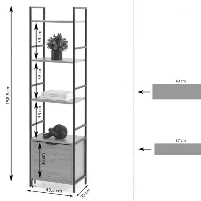 Úzký regál s dvířky ELIGIO - dub / černý