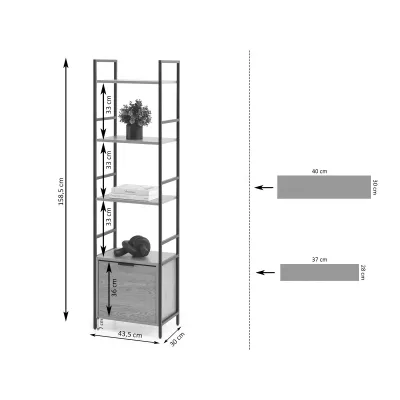 Úzký regál s dvířky ELIGIO - dub / černý