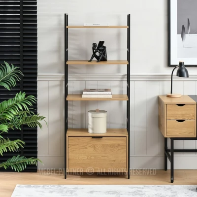 Regál s dvířky ELIGIO - dub / černý