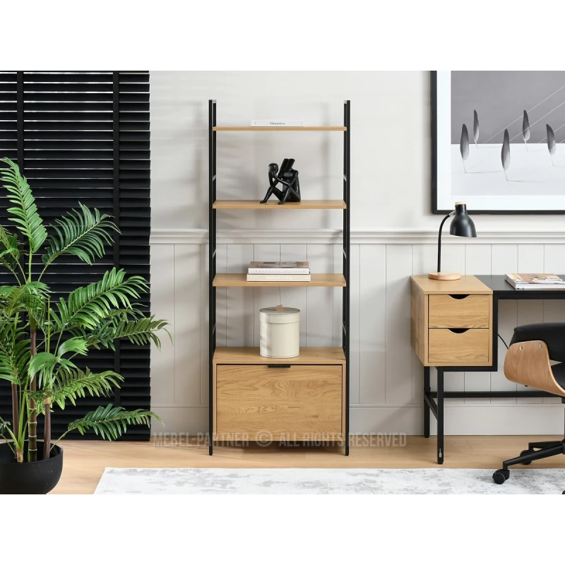 Regál s dvířky ELIGIO - dub / černý