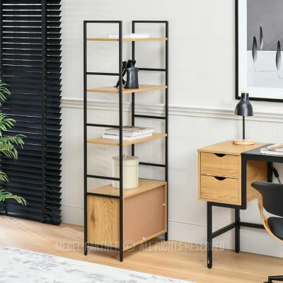 Regál s dvířky ELIGIO - dub / černý