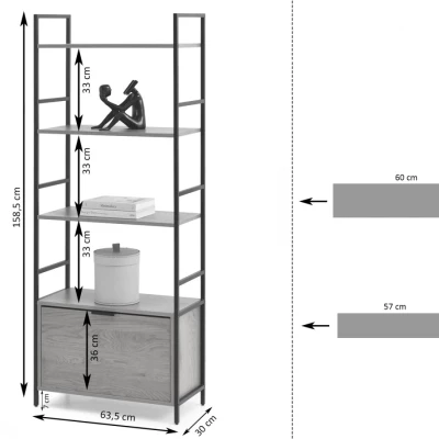 Regál s dvířky ELIGIO - dub / černý