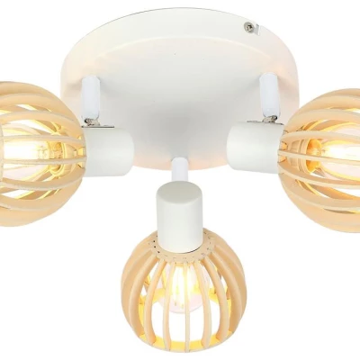 Stropní bodové osvětlení ATARRI - 3xE14, 25W, kulaté, přírodní dřevo / bílé