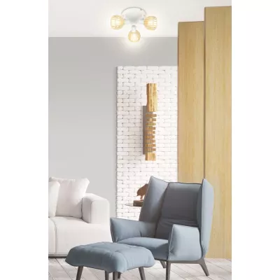 Stropní bodové osvětlení ATARRI - 3xE14, 25W, kulaté, přírodní dřevo / bílé