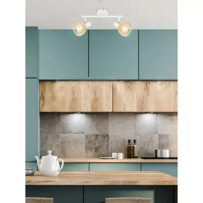 Nástěnné / stropní bodové osvětlení ATARRI - 2xE14, 25W, přírodní dřevo / bílé