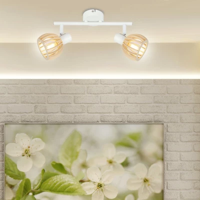 Nástěnné / stropní bodové osvětlení ATARRI - 2xE14, 25W, přírodní dřevo / bílé