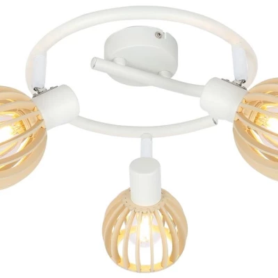 Stropní bodové osvětlení ATARRI - 3xE14, 25W, kruhové, přírodní dřevo / bílé