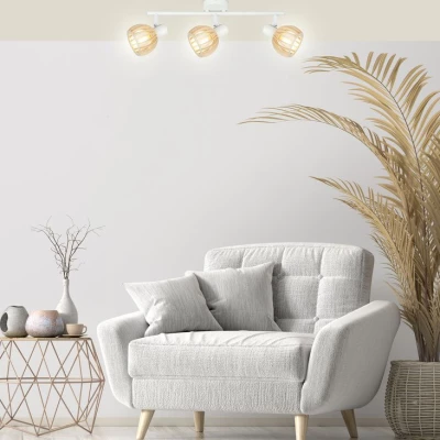 Stropní bodové osvětlení ATARRI - 3xE14, 25W, přírodní dřevo / bílé