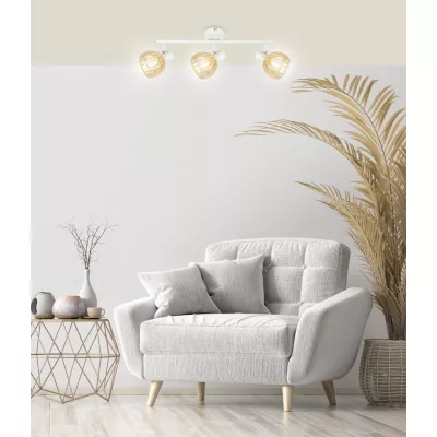 Stropní bodové osvětlení ATARRI - 3xE14, 25W, přírodní dřevo / bílé