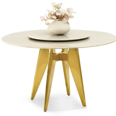 Elegantní jídelní stůl FARKAS - béžový / zlatý