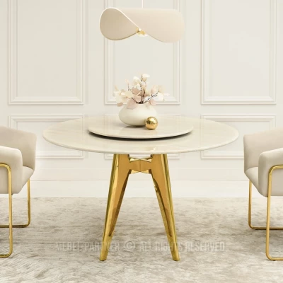 Elegantní jídelní stůl FARKAS - béžový / zlatý