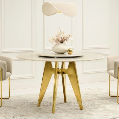 Elegantní jídelní stůl FARKAS - béžový / zlatý