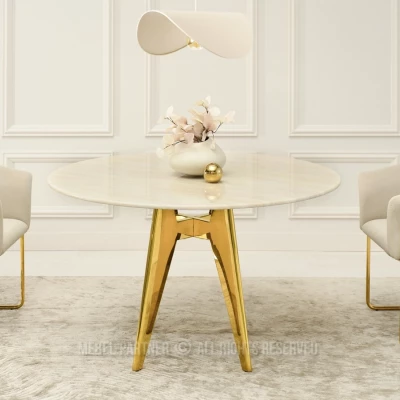 Elegantní jídelní stůl FARKAS - béžový / zlatý